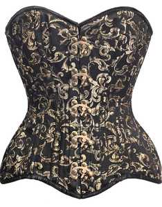Corset amincissant noir et or à motif floral respirant pour femme, avec fermeture à agrafes, maintien ferme, surpoitrant, à double baleine en acier, pour usage quotidien - Product Image 1