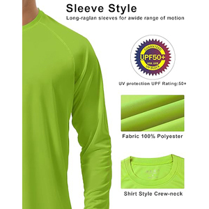 High Visibility Neon Lime Green <b>Mens</b> Long Sleeve Rash Guard Swimwear <b>Top</b> UPF 50 Sun Protection Athletic Fit - Product Image 4