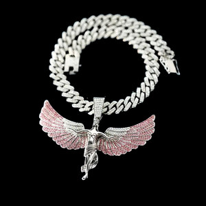 Colgante de Lujo de Plata 925 con Alas de Ángel e Incrustaciones de Diamantes Micro Pavé de Corte Redondo, Charm Temático Unisex para Uso Diario en Oferta - Product Image 3