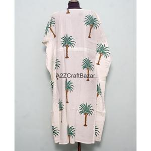 Vestido Maxi Kaftan para Mujer, 100% Algodón, Cuello en V, Sin Mangas, Silueta Ajustada, Cintura Natural, Estampado Floral, Ecológico, Casual - Product Image 5