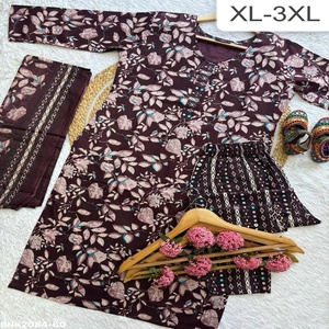 Fournisseur indien de collections de Kurti-Pant à manches 3/4 droites en pur coton de qualité supérieure avec imprimés et dupatta imprimée. - Product Image 1