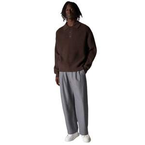 Pull Polo Homme en Maille Gaufrée à Manches Longues Marron Décontracté Col Boutonné Haut Doux Texturé Mélange Coton Personnalisable OEM - Product Image 6