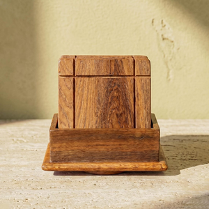 Teak Wood <b>Coaster</b> <b>Set</b> <b>with</b> <b>Holder</b> Rustic Square Drink <b>Coasters</b> for Coffee Cups Mugs Glasses Dining Table Kitchen and Home Decor - Product Image 4