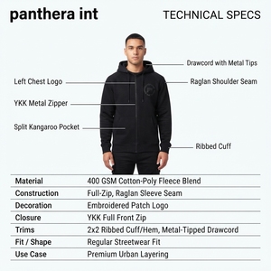 Premium Heavyweight 400GSM Cotton Fleece <b>Full</b>-<b>Zip</b> <b>Hoodie</b> for Men-Custom OEM Streetwear Outerwear with Double-Layer Collar - Product Image 5