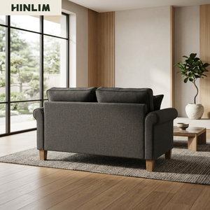 Contemporary Grey Fabric Durable Pillow Back English Rolled <b>Arms</b> Two Seat <b>Sofa</b> Set Comfortable Modern Loveseat Living Room - Product Image 3