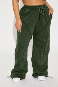 Pantalones de chándal anchos de forro polar para mujer, de corte holgado, con cordón, largo completo, cintura elástica, lavado ácido, transpirables y ecológicos - Product Image 4