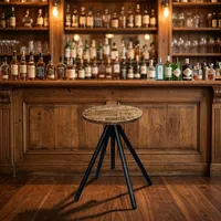 Table de bar moderne en fer et bois, plateau rond en bois massif, base trépied en métal noir, hauteur de comptoir, table de bistrot pour la maison et les restaurants