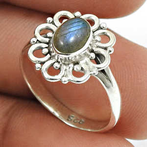 Anillo Tribal Art Deco de Plata de Ley 925, Estilo Clásico, Anillo Fino con Gema de Labradorita de Corte Ovalado, Bonito Anillo Boho para Ella - Product Image 2