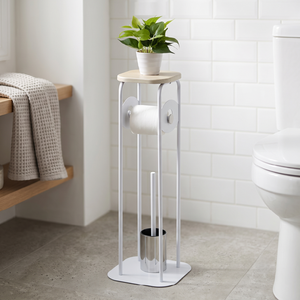 Porte-papier toilette moderne en fer sur pied avec étagère pour plantes et porte-brosse, sans perçage, pour salle de bain - Product Image 1