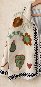 Holiday Trending Hand Embroidered <b>White</b> Velvet Suzani Embroidered <b>Jacket</b> Boho Statement Coat Festival Wear Oversized Outwear - Product Image 6