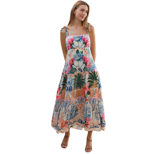 Vestido largo con estampado floral para mujer, vestido de verano con cuello cuadrado y manga corta - Product Image 2