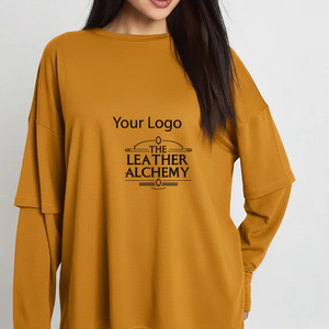 T-shirt à manches longues tendance pour femmes, manches doubles, coton confortable, vêtement décontracté pour tous les jours, col rond, haut tendance - Product Image 1