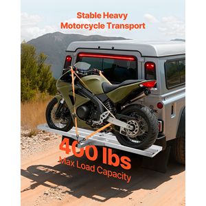 Portaequipajes de Aluminio Resistente para Enganche, Capacidad de 400 Libras, Rampa de Carga de 73 Pulgadas con Correas y Estabilizador para Transporte de Scooters y Motocicletas - Product Image 2