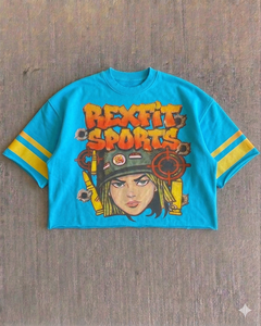 เสื้อยืดโอเวอร์ไซส์สีดำล้างสีสไตล์สตรีทแฟชั่น คอโอ แบรนด์ REXFIT SPORTS สำหรับผู้ชาย ผ้าฝ้าย พิมพ์ลายตามสั่ง - Product Image 4
