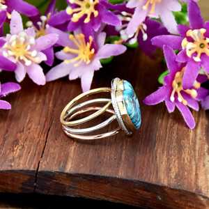 Anillo Hecho a Mano con Piedra Preciosa de Turquesa Azul Cobre en Forma de Corazón, Plata de Ley 925, Anillo Bohemio Ancho, Joyería Fina para Mujer - Product Image 5