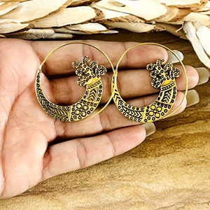 Pendientes de Aro Étnicos con Diseño Único de Pavo Real Tribal, Joyería Boho de Latón para Mujer, Acabado de Latón Antiguo, Accesorios al por Mayor/OEM/ODM - Product Image 2
