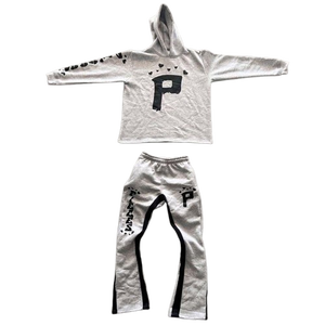 Chándal con Capucha Blanco Unisex de Manga Larga para Uso Casual en Invierno, Poliéster de Peso Medio, Corte Holgado, Estampado de Letra P, Estilo Urbano - Product Image 1