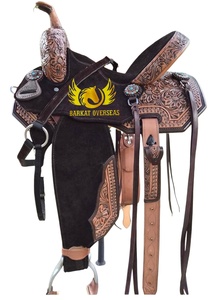 Brown <b>Tooled</b> Durable Western Horse Leather Show Saddle With soft padded seat Portable Barrel Racing Horse Riding Fibre Tree - Product Image 2