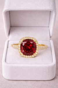แหวนพลอยโกเมนสีแดงที่ไม่เหมือนใคร ชุบทอง 14k สำหรับผู้หญิง - Product Image 2