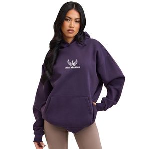 Dark Purple Relaxed Fit <b>Hoodie</b> Women Fleece Pullover Long Sleeve Casual Streetwear Relaxed Fit Fashion Daily Wear - Product Image 3