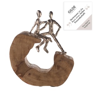 Sculpture en bois artisanale avec figurines argentées, décoration artistique de table pour salon, thème amour contemporain - Product Image 4