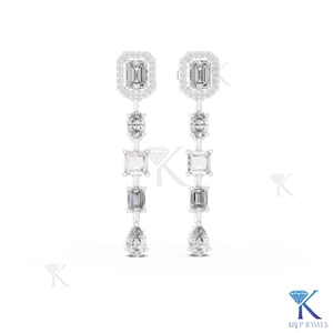 Pendientes de Diamantes Cultivados en Laboratorio CVD con Corte Mixto, Corte Esmeralda Halo, Oro Sólido de 14K, Joyería de Lujo para Novia - Product Image 6