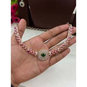 <b>Indian</b> Ethnic Rose American Diamond Two-Tone Gold Plated Bridal <b>Necklace</b> <b>Set</b> - Product Image 2