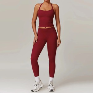 Women's Seamless Activewear Set High Waist Yoga <b>Leggings</b> <b>and</b> Cropped Tank <b>Top</b> Fitness Workout Outfit 2-Piece Yoga Set - Product Image 3