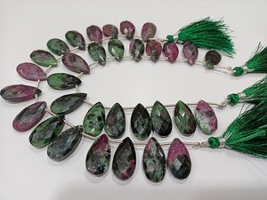 Natural <b>Ruby</b> Zoisite Faceted Pear Shape Briolette Gemstone Strands For <b>Necklace</b> Making Green Purple Drop Crystal Jewelry 8 Inch - Product Image 2
