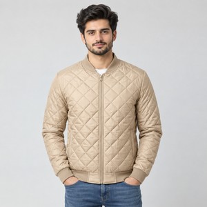 Chaqueta Bomber Acolchada de Cuero Genuino Color Granate para Hombre, Cuello Alto, Cierre de Cremallera, Color Sólido, Corte Regular Informal, Transpirable, para Invierno - Product Image 2