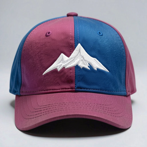 Color Blocking Baseball <b>Cap</b> Embroidered <b>Mountain</b> Logo 6-Panel Fitted Hat Unisex Casual Style Twill Fabric - Product Image 1