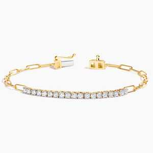 Bracelet tennis maille trombone tendance en or jaune massif 14K plaqué rhodium avec diamant de laboratoire 0,45 carat certifié IGI – Bijou raffiné, idéal comme cadeau - Product Image 2