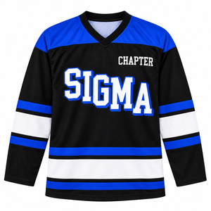 Maillot de hockey à manches longues pour homme Sigma Chapter, blanc et bleu roi, col en V, rayé, chemise de sport, uniforme d'équipe de fraternité personnalisé - Product Image 3