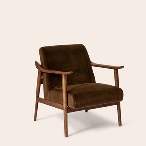 Midcentury Modern Eco-Friendly Wooden Armchair with Brown Velvet Upholstery Solid <b>Back</b> Living Room <b>Chair</b> for Hotel Apartment Use - Product Image 4