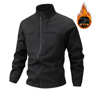 Ensemble de veste softshell noire pour hommes, fermeture éclair intégrale, coupe-vent, vêtements de sport décontractés pour l'extérieur - Product Image 4