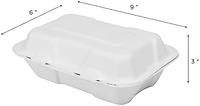 Boîte alimentaire en bagasse de 9x6 pouces, compostable, compatible micro-ondes, jetable, pour plats à emporter