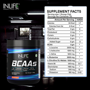 BCAA 250g saveur orange, mélange d'acides aminés à chaîne ramifiée avec vitamine B6, électrolytes, complément alimentaire en poudre - Product Image 2