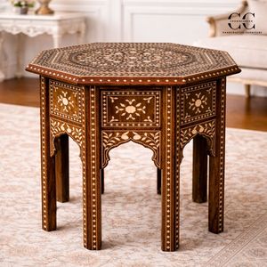 Mesita de Noche Hexagonal con Incrustaciones de Hueso Hecha a Mano, Mueble de Dormitorio con Patrón Floral Tradicional para Hotel o Apartamento, con 1 Cajón - Product Image 2