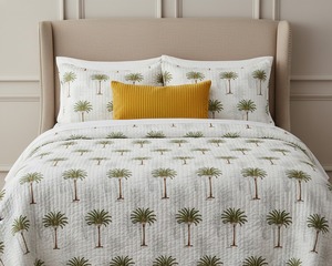 Juego de Edredón Moderno con Estampado de Palmeras y Diseño Bordado, Ropa de Cama de Algodón para Todas las Temporadas, Decoración del Hogar - Product Image 1