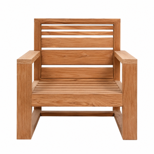 Luxury Solid Teak Outdoor Balcony/Patio Armchair Oversized Rectangular <b>Frame</b> <b>Floating</b> Slatted Seat Contemporary Waterproof Park - Product Image 1