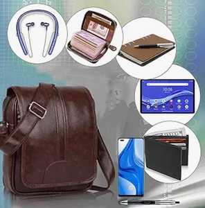 Genuine <b>Leather</b> Lightweight Travel Messenger <b>Bag</b> Men Multi Functional Business <b>Soft</b> <b>Bag</b> Zipper Closure Polyester Lining Brown - Product Image 1