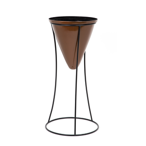 Maceta Moderna de Metal Marrón con Soporte de Hierro Negro, Macetero Decorativo Alto para Flores, Contemporáneo, para Interiores y Exteriores - Product Image 2