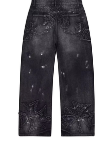 Jeans en denim pour hommes HaiYao 2026, haute qualité, personnalisés, avec patchs, effet délavé vintage, coupe large, style streetwear, hip-hop, Y2K, OEM ODM, en coton - Product Image 2