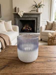 Ribbed <b>Glass</b> Cylinder <b>Heat</b> <b>Resistant</b> Candle Jar Gradient Tumbler Vase Decorative Candle Holder for Christmas Home Party Decor - Product Image 1