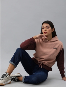 Sudadera con Capucha para Mujer, Diseño Color Block, Mezcla de Algodón, Tejido de Punto, Estilo Casual Otoñal, Logotipo Bordado Frontal, Corte Regular, Manga Larga - Product Image 1