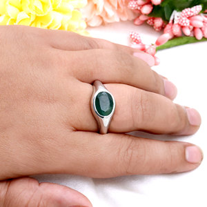Oval Green <b>Emerald</b> Gemstone <b>Ring</b> 925 Sterling <b>Silver</b> Handmade Unisex Fine Jewelry Wholesale Price Everyday Wear Jewelry - Product Image 6