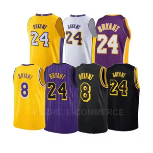 Maillots de basket-ball classiques respirants de haute qualité, unisexes, America 24 Bryant Retro, jaune or, violet, noir, courts, cousus - Product Image 5