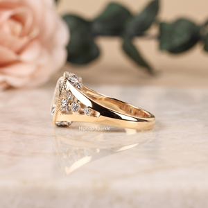 Vintage 14K Gold <b>Cushion</b> Cut Moissanite Ring Bezel Setting Milgrain Wide Band Split Shank Lab Diamond Engagement Ring For Women - Product Image 2