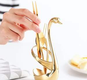 Portacubiertos Swan, soporte para cucharas de acero inoxidable, soporte para cucharas y tenedores Swan, organizador de cubiertos de metal, soporte para utensilios de mesa - Product Image 6