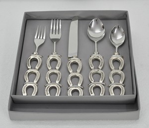 European Cutlery <b>Set</b> 5 Pcs High Quality Horse Shoe Style Handles Stainless Steel <b>Flatware</b> <b>Sets</b> With Luxury Custom Gift Box - Product Image 1